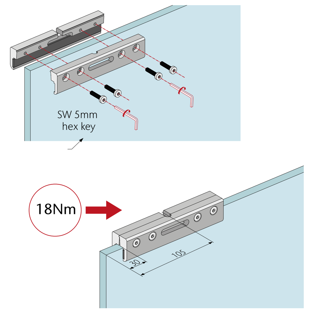Clema prindere sticlă opk E-Space 8 - 10 mm 1 ușă