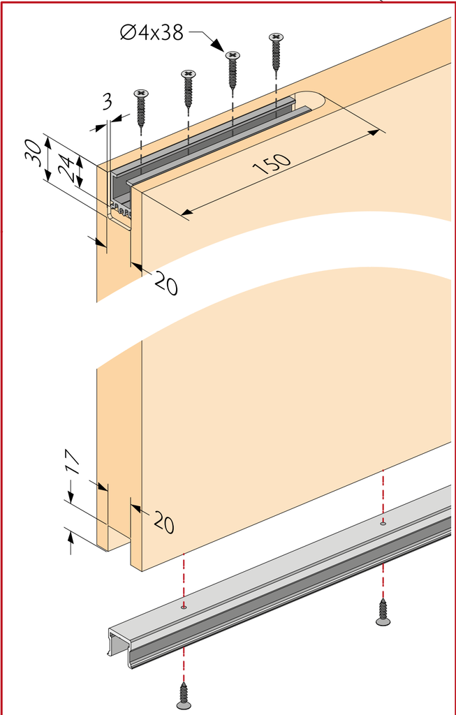 Opk E-Space Wood Minimal, sistem prindere usa lemn, 1 ușă