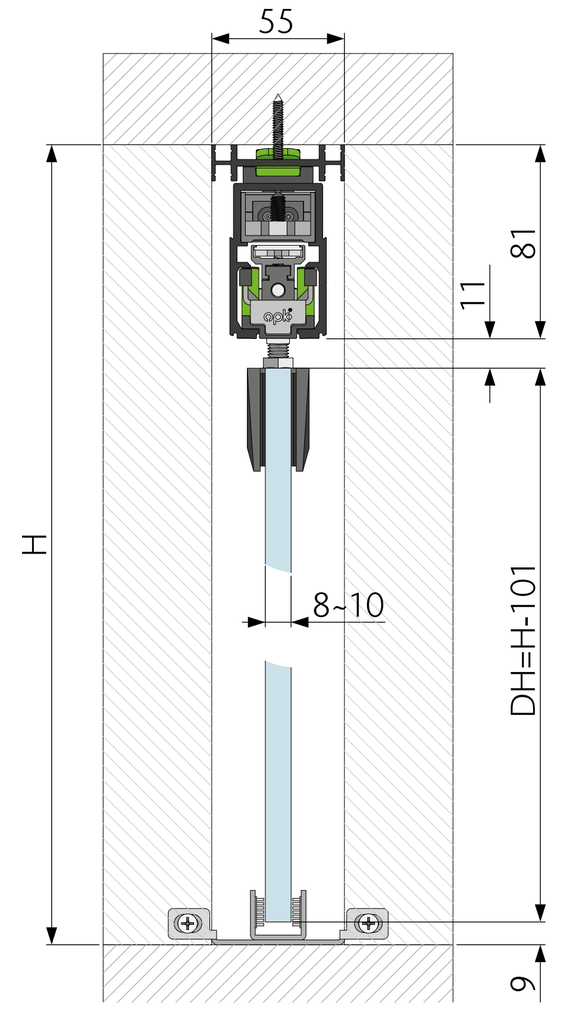 Sistem usa glisanta automata magnetica OPK E-Space de buzunar, negru, 1 ușă, 2.100