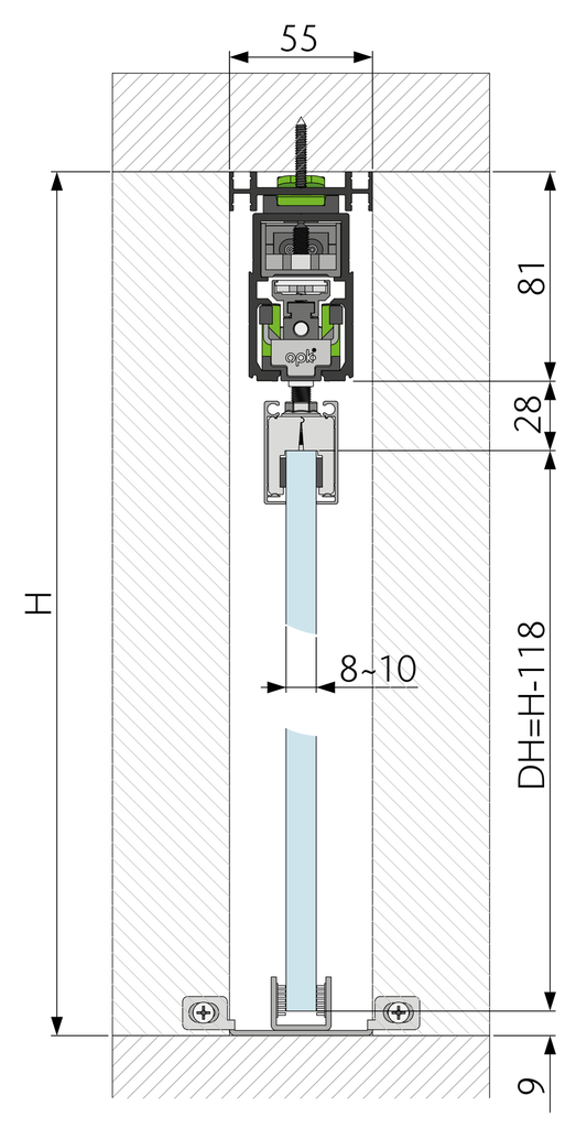 Sistem usa glisanta automata magnetica OPK E-Space de buzunar, negru, 1 ușă, 2.100