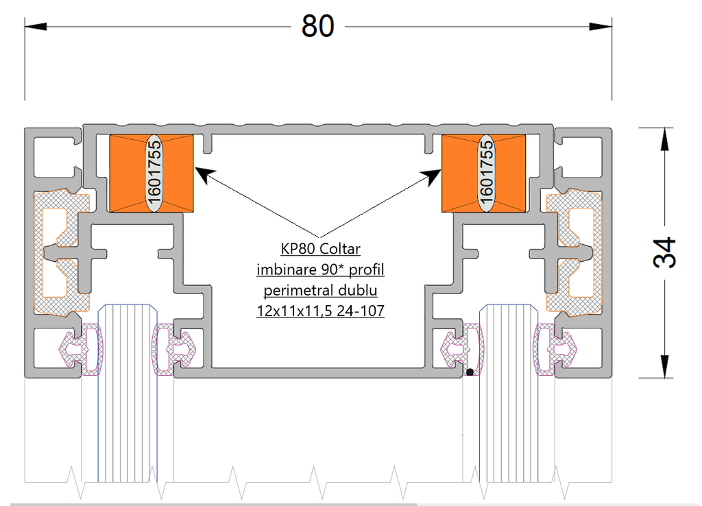 KP80 Coltar imbinare 90* profil perimetral dublu 12x11x11,5 24-107