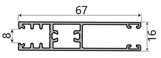 MD 16x67 profil sticala (superior/inferior) sticla 8mm, SLIDER NEXT