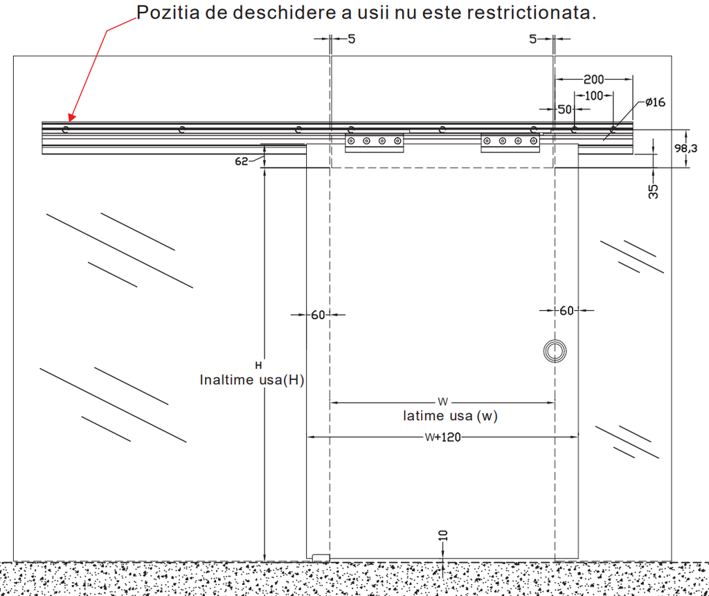 MD 172A-R Kit glisanta cu amortizor si maner rectangular