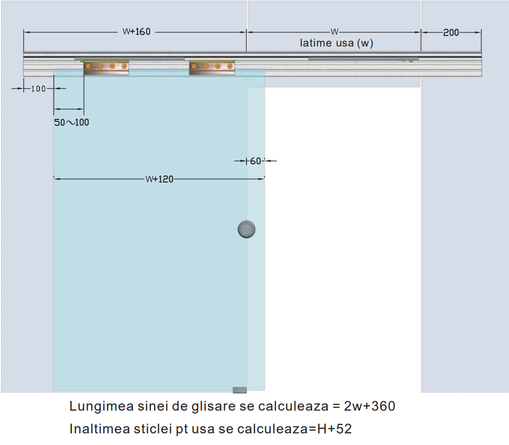 MD 172A-R Kit glisanta cu amortizor si maner rectangular