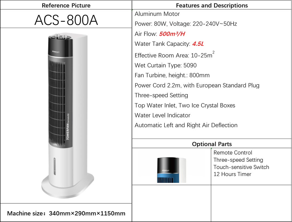 ACS-800A Racitor de aer prin evaporare 10-25m2