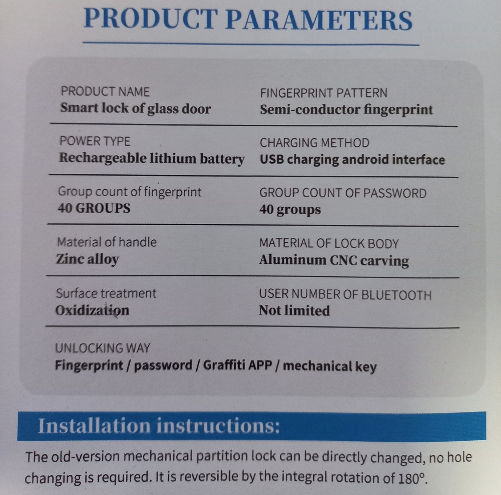 MAG/S01 B Incuietoare SMART magnetica pentru usa de sticla cu toc (maner amprenta) Black