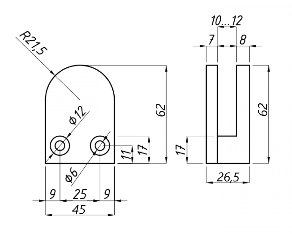 MD 512 SSS- Clema inox (62x45x26.5mm) fixare sticla-montant rectangular 8-10mm