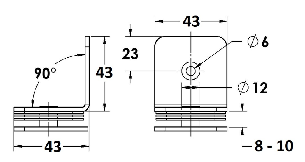 MD 722 ANOD - Conector sticla-perete 90° aluminiu anodizat