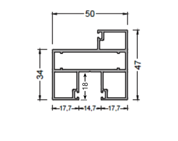 Profil toc fixare sticla 34x47/50mm
