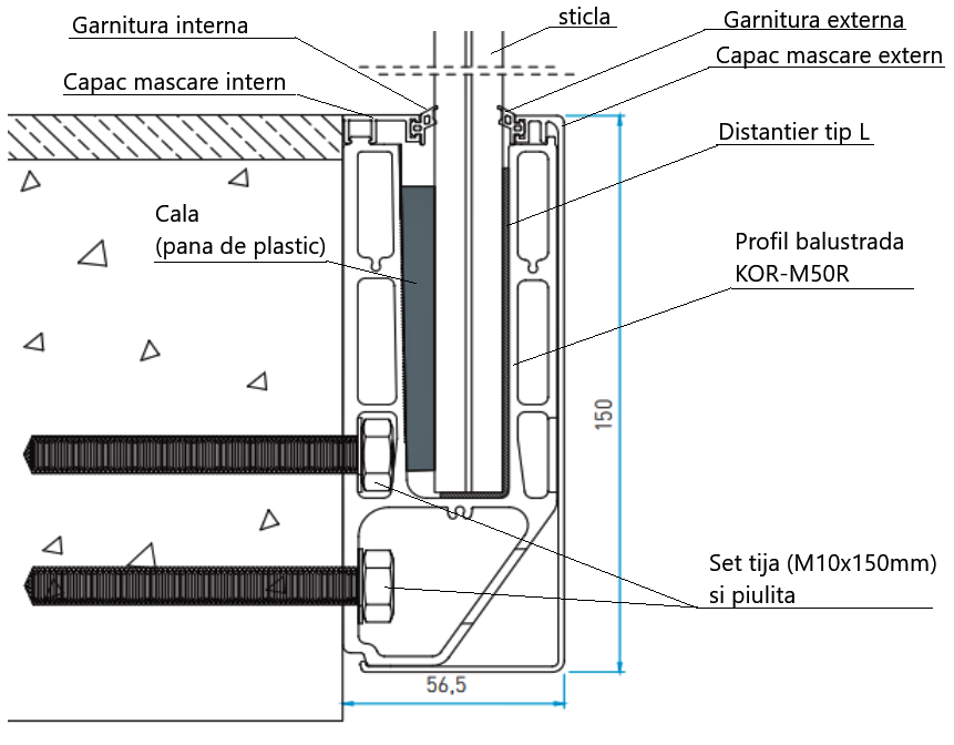 M50R-9205 Capac INTERN mascare profil balustrada prindere laterala