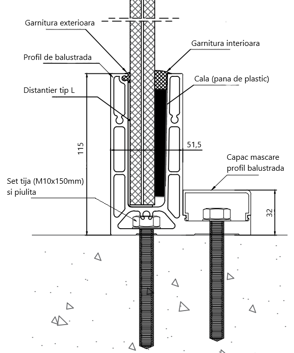 M50F-1953 Capac mascare profil balustrada F