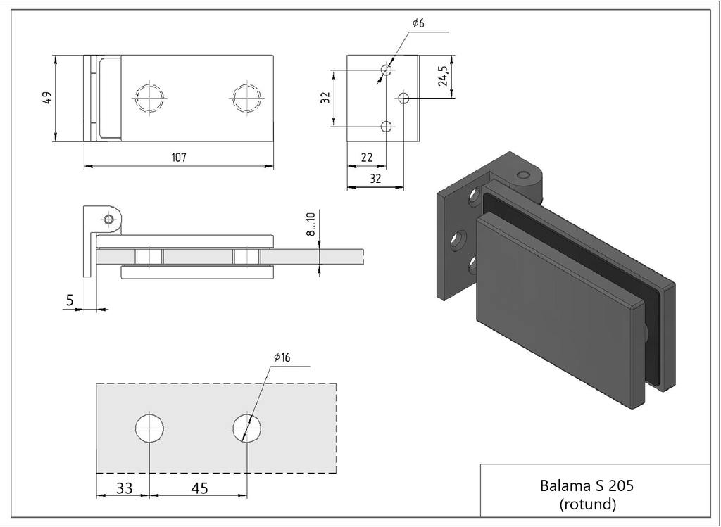 S 205 - ALUM - Balama capat rotund CB (usi toc)