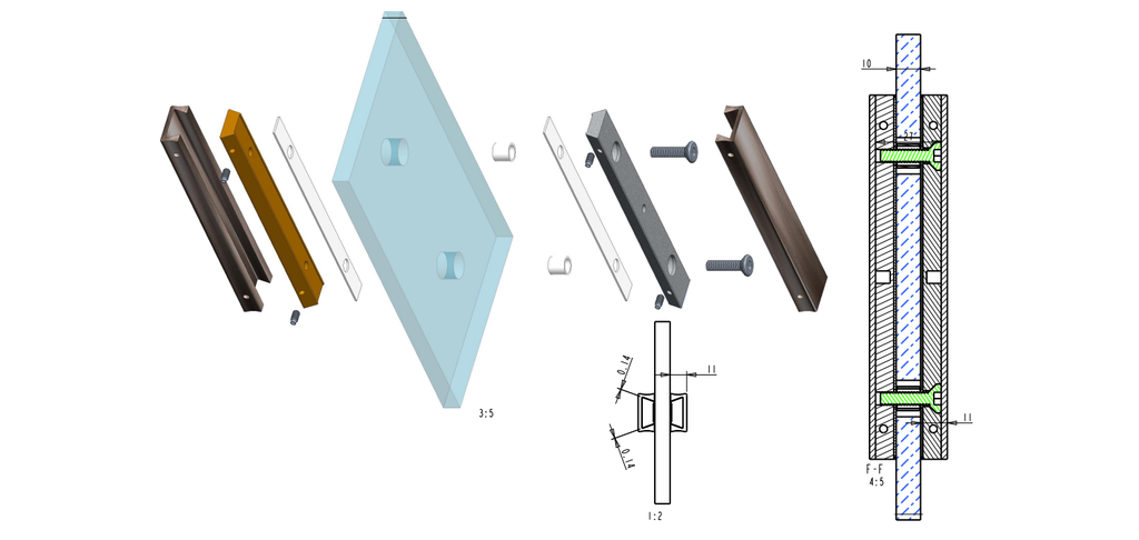 MD 171-150 SSS Maner aluminiu - rectangular 150mm
