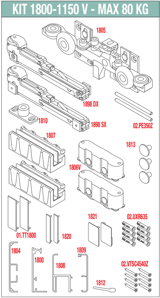 1800-1150 VAC Sistem glisant usa sticla INVISIBLE max. 80 kg