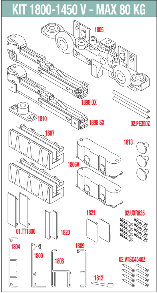 1800-1450 VAC Sistem glisant usa sticla INVISIBLE max. 80 kg