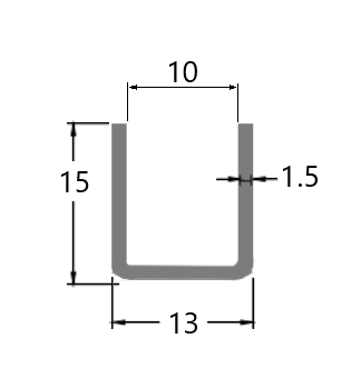 MD 13x15x1.2 - Profil U aluminiu, luciu (3m)