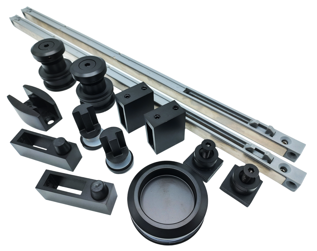 KIT SHOWER SLIDING WITH PANEL FIX (BLACK + SOFT-CLOSE)